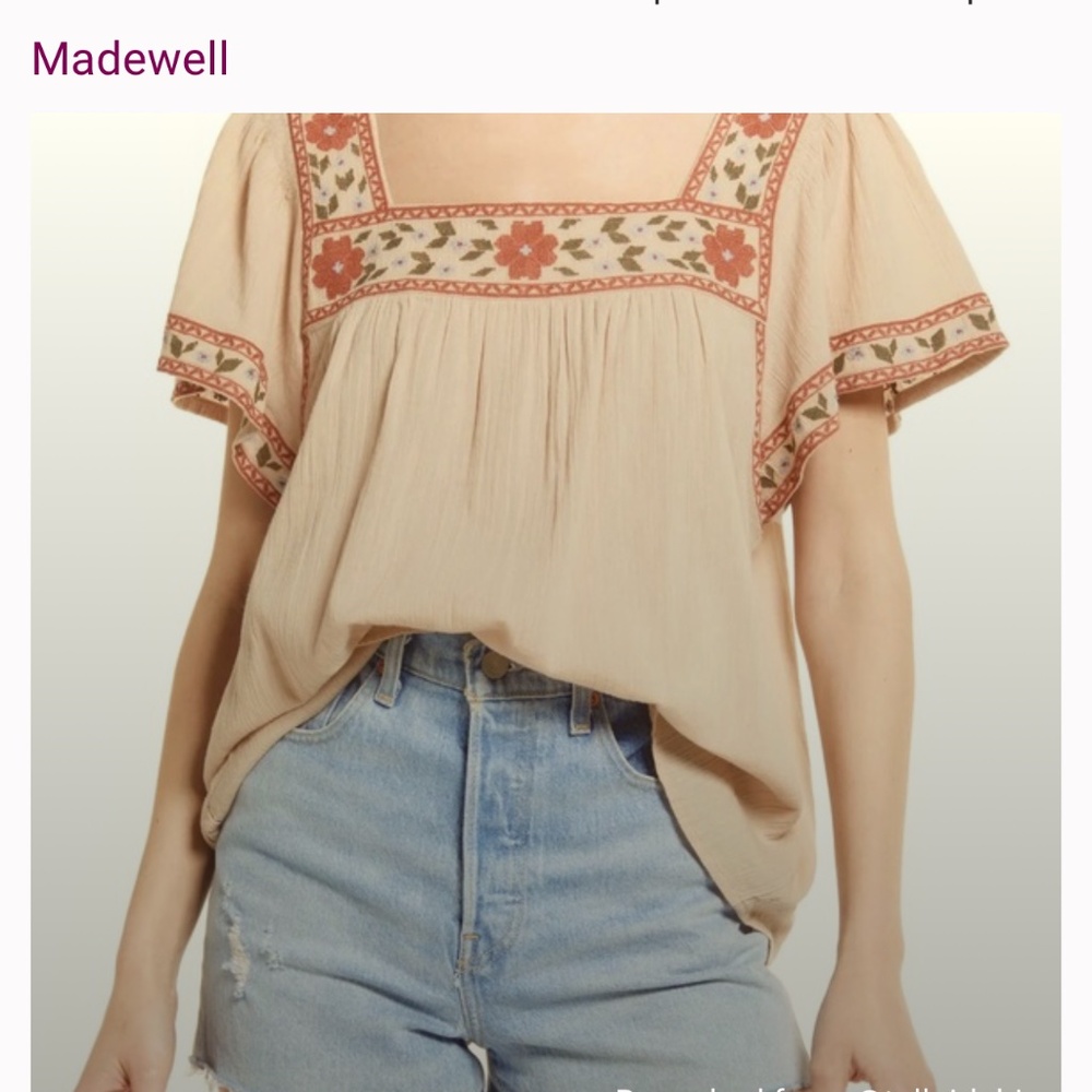 Madewell embroidered square neck top